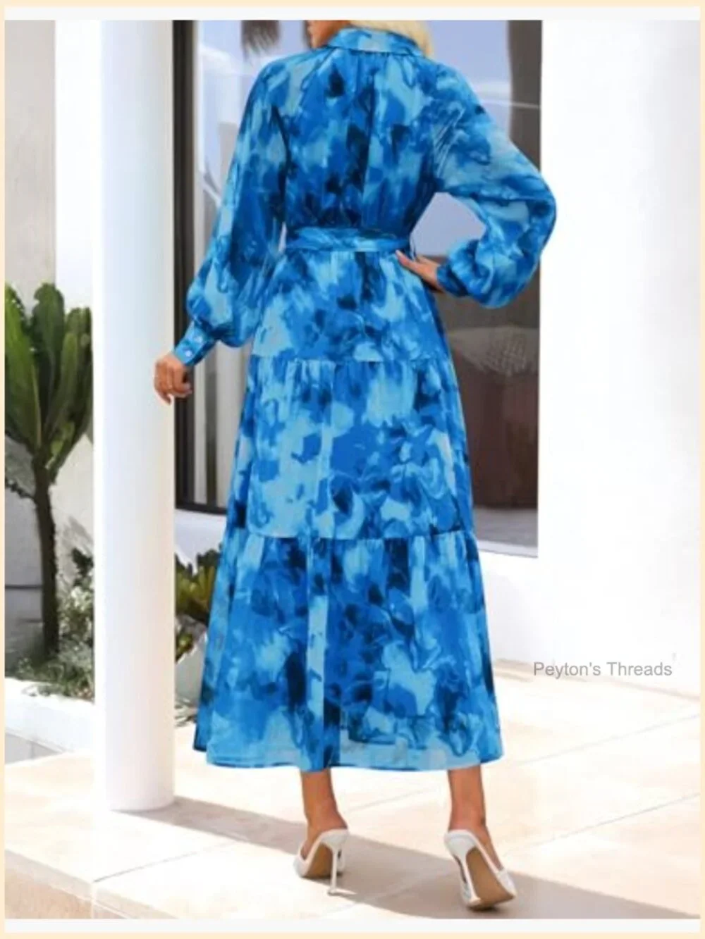 Floral Long Sleeve Maxi Dress with Belt - Picture 5 of 7